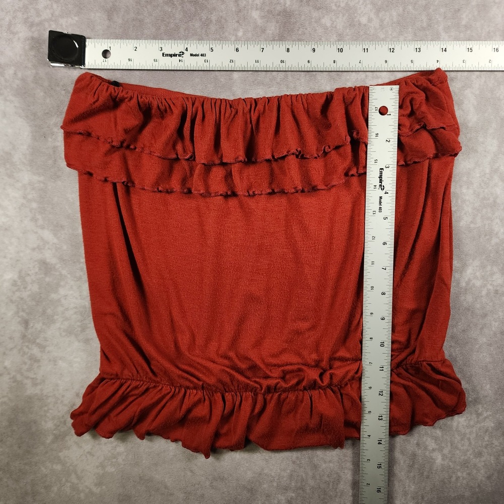 Chocolate USA Women Large Rust Orange Ruffle Strapless Tube Top Smocked Boho - Picture 5 of 7